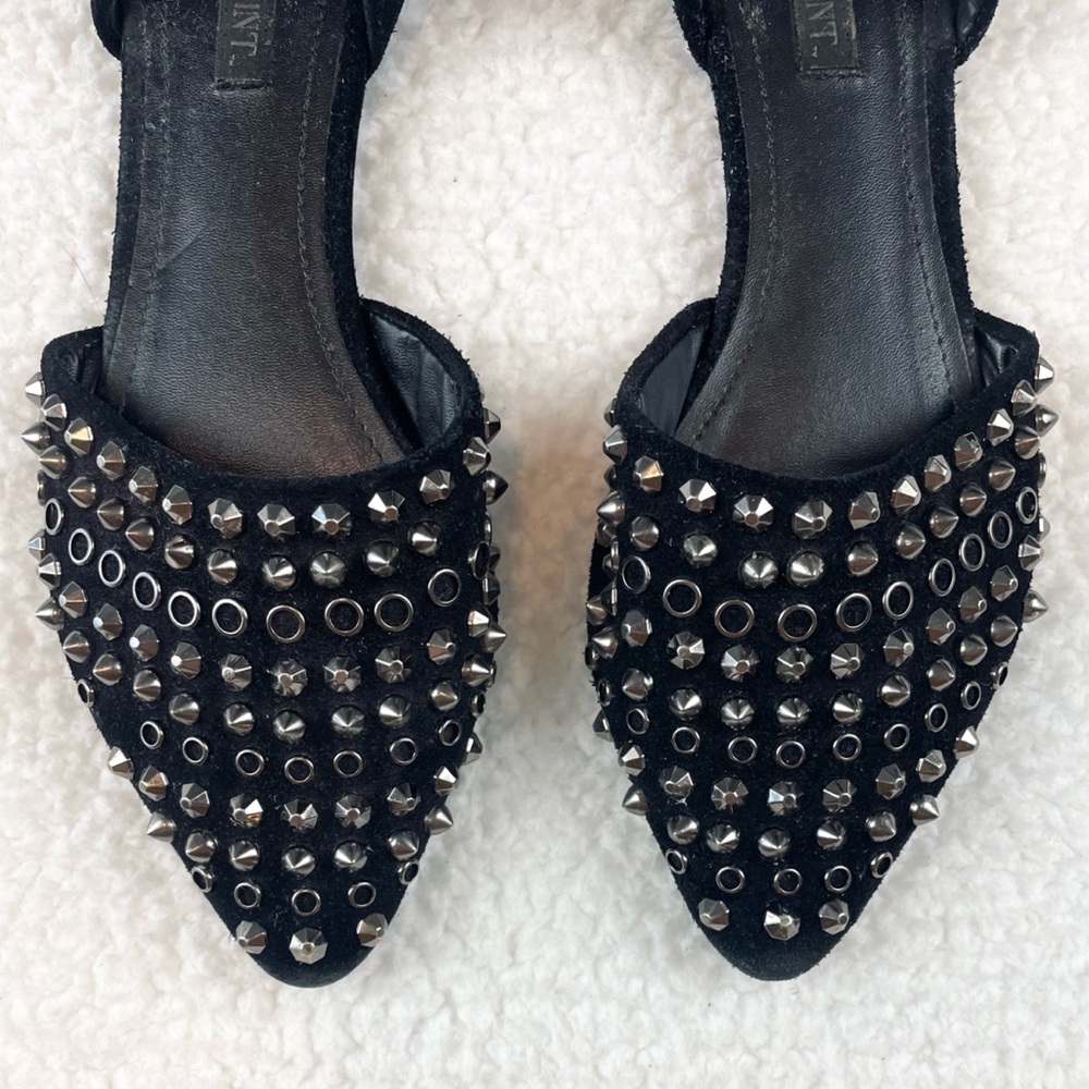 SHOEMINT • Cameron Black Suede Studded Pointed-Toe Flats, 7 - Picture 2 of 16